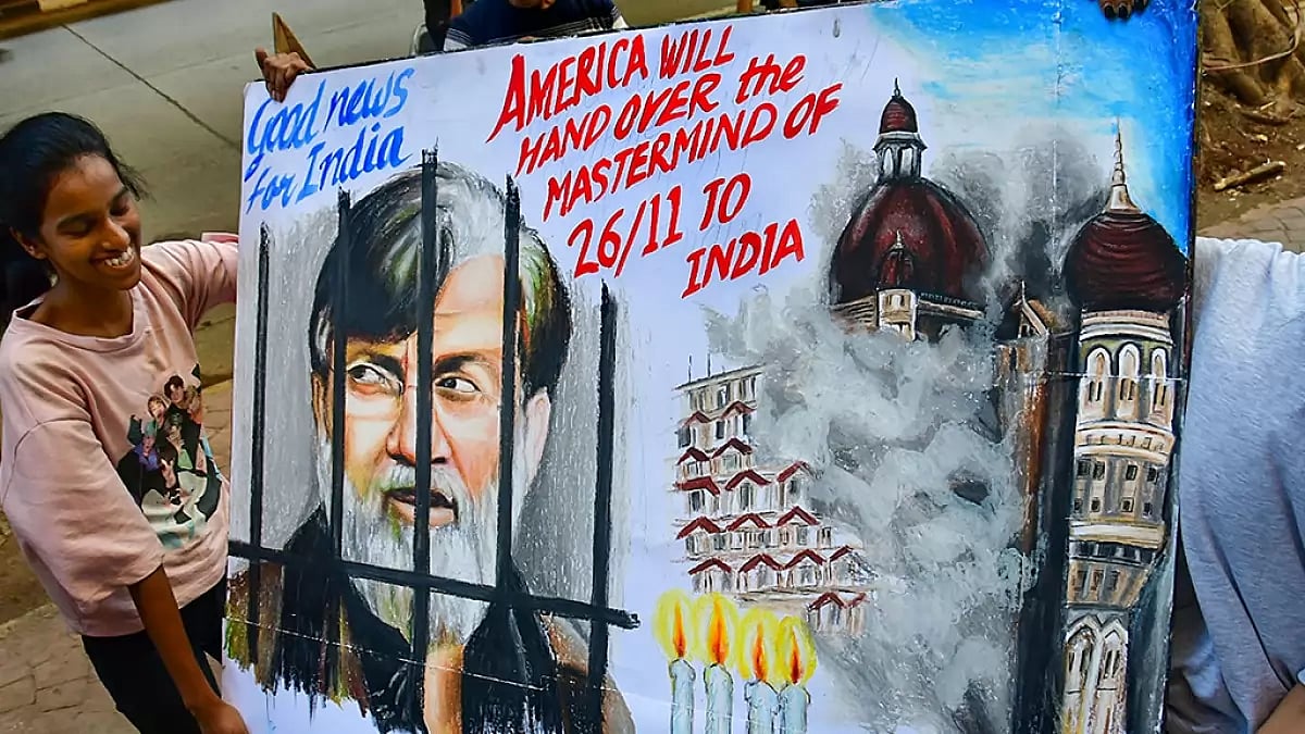 A painting made by students of Gurukul Art School on the extradition of 26/11 Mumbai attack accused.