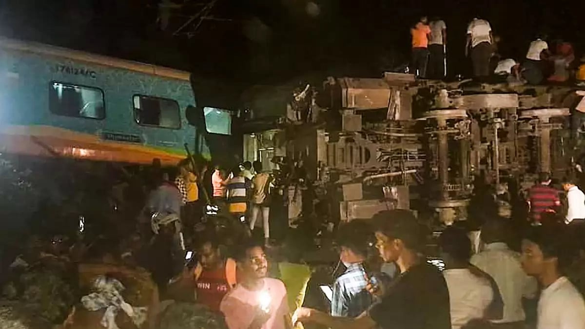 Rescue operation being conducted after four coaches of the Coromandel Express derailed after a head-on collision with a goods train, in Balasore district, Friday evening, June 2, 2023, (PTI Photo)