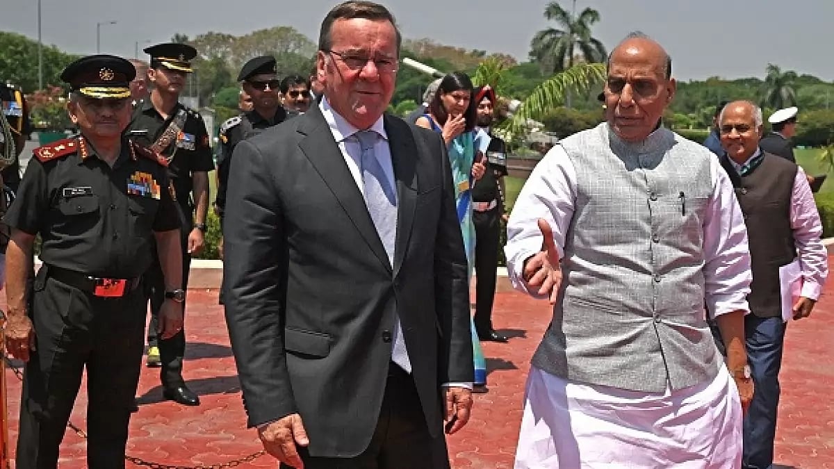 Defence Minister Rajnath Singh with German counterpart Boris Pistorius