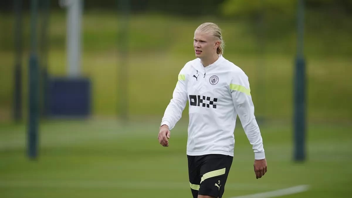 Haaland during City's training session ahead of the UCL final against Inter Milan.