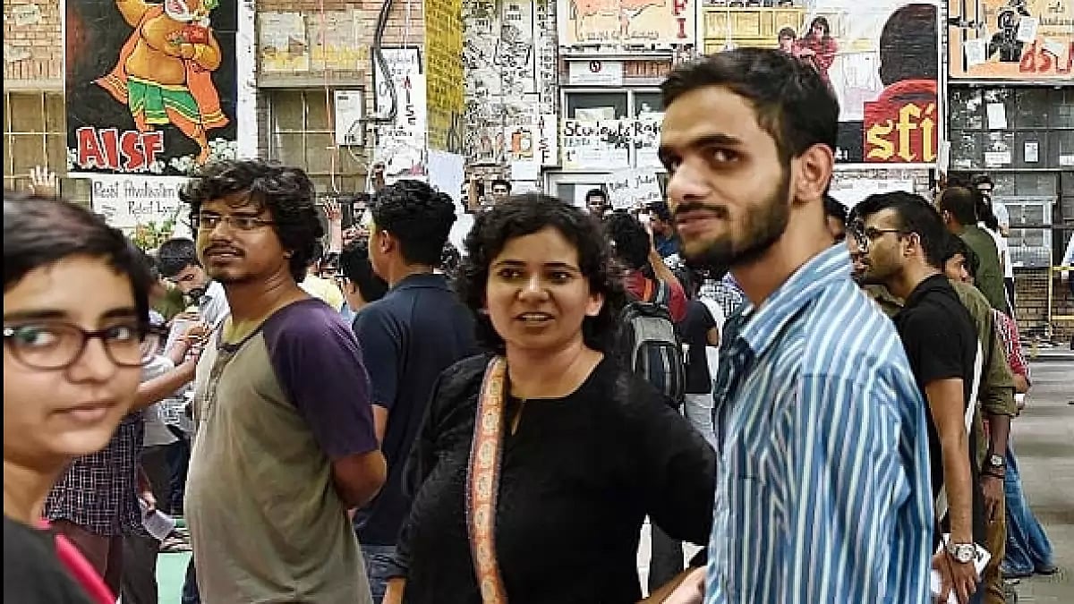Umar Khalid campaigns in front of one of the polling booths for JNU Students' Union Election in 2016