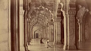 Moti Masjid: Pearl Mosque in Interior of Fort Agra, 1860s-70s. Artist Unknown. (Getty Images)