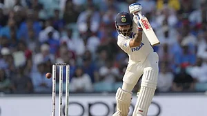 Kohli bats en route to his unbeaten 44 against Australia in London on Saturday.