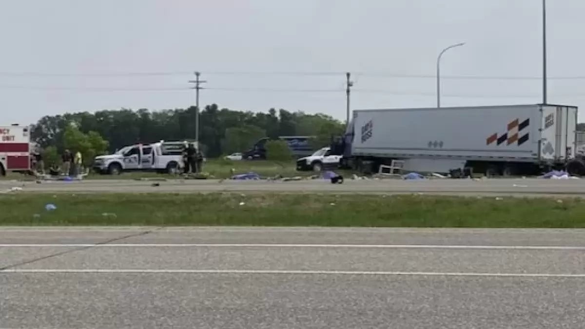 A major bus-truck collision took place at the  Trans-Canada Highway in Manitoba 
