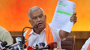 Kirodi Lal Meena addressing media