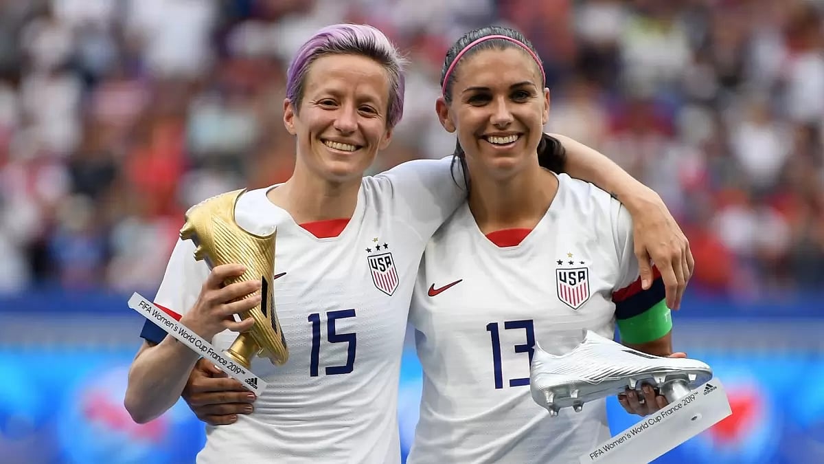 Rapinoe, left, at 37, is the oldest player on the USA squad.