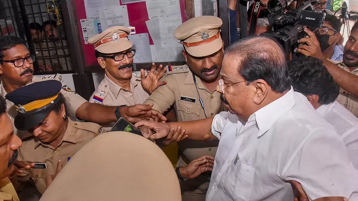 K. Sudhakaran at crime branch office in Kochi