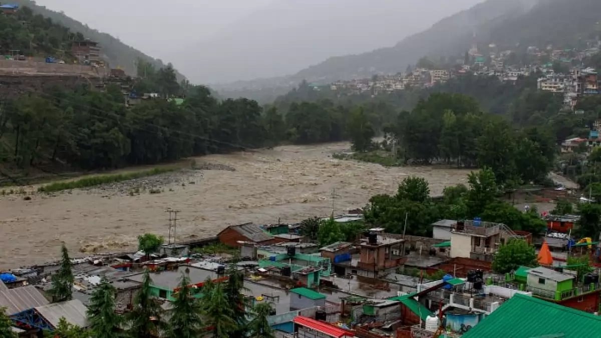 A Swollen Beas river due to continuous rain in Kullu, Himachal Pradesh  