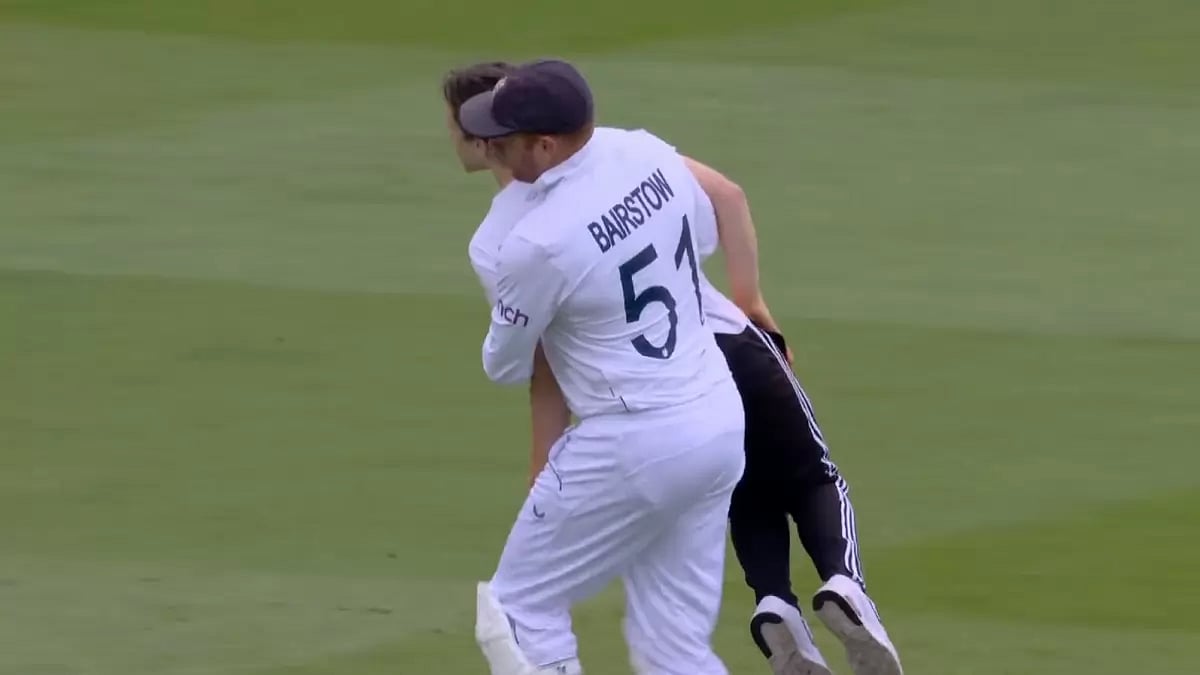 Bairstow took matters into his own hands as he escorted the protester off the ground himself.