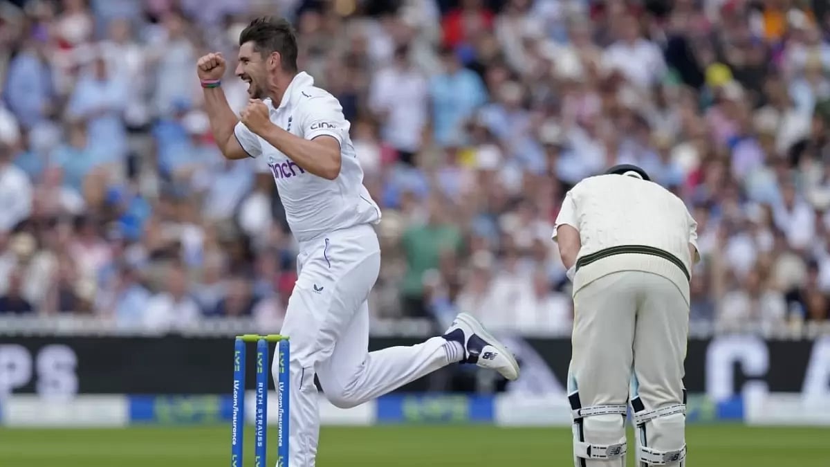 Tongue celebrates after dismissing Smith for 34 on Day 4 of the 2nd Test in London.