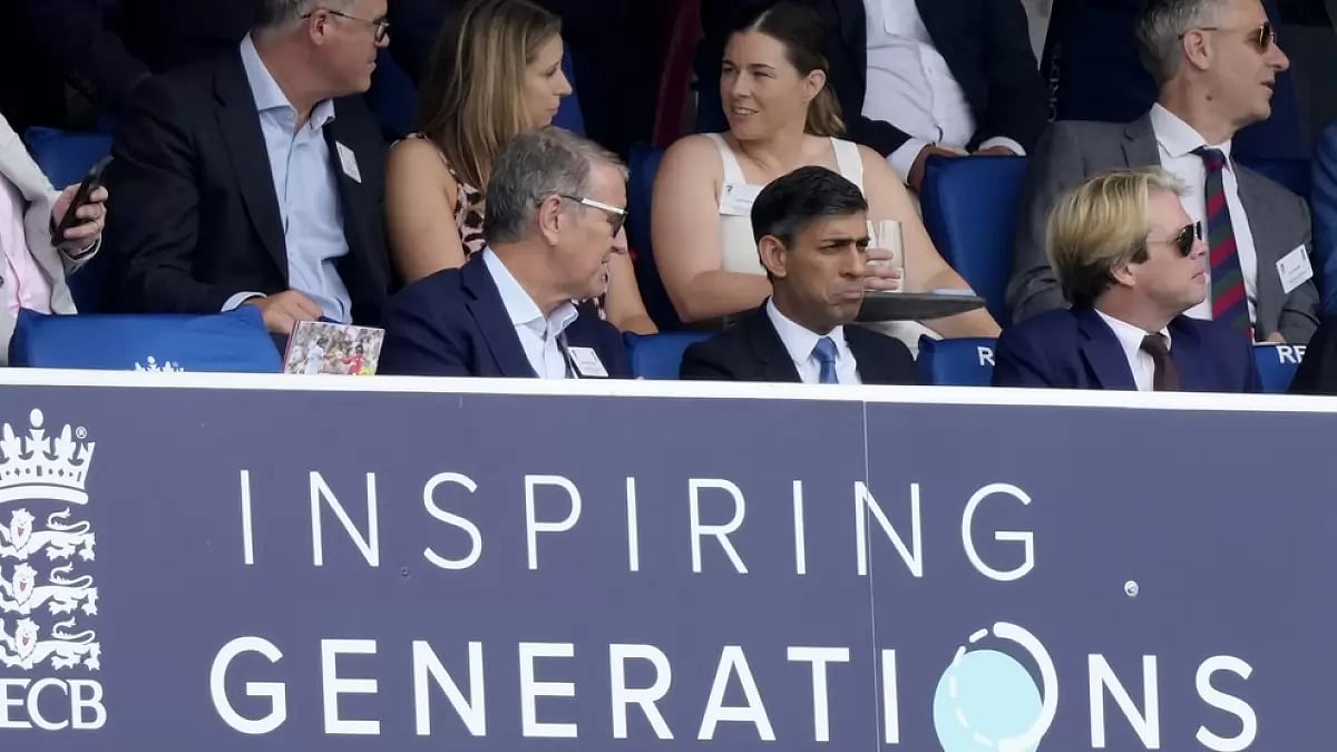 Sunak pictured attending Day 4 of the 2nd Ashes Test at Lord's in London.