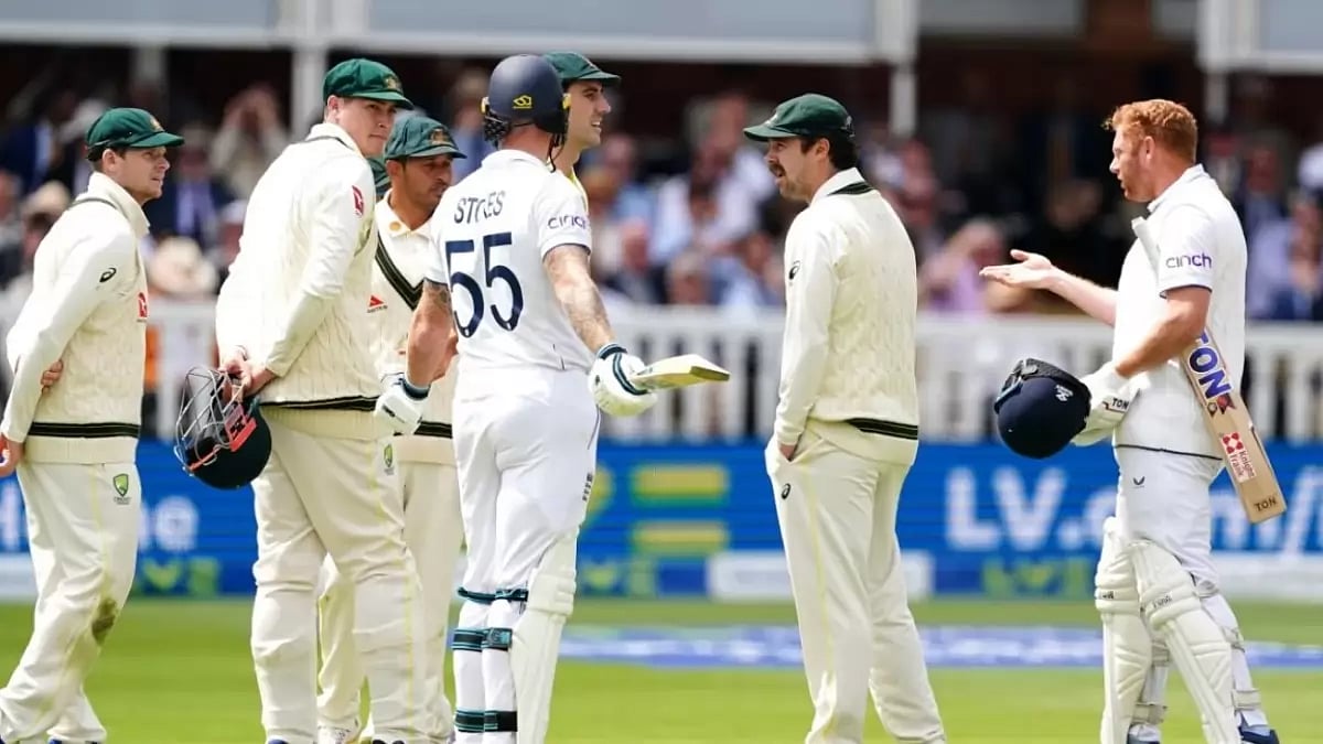 Bairstow and Stokes argue with Australian players at Lord's.