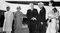 The then-US President Harry Truman shakes hands with the then- Indian PM Jawaharlal Nehru in the presence of his daughter Indira Gandhi and his sister Vijaya Lakshmi Pandit at Washington airport.