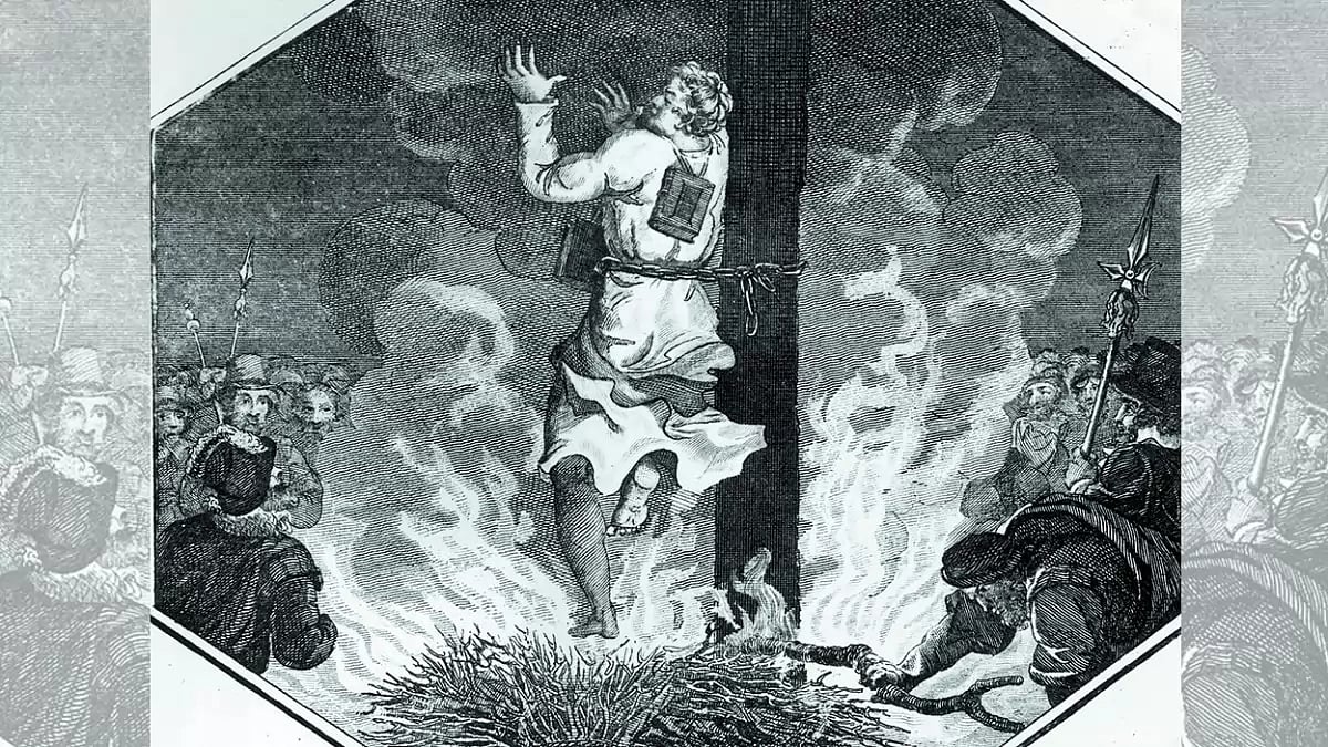 Religious Civil Wars: A bookseller accused of selling Bibles is burnt in 1572. Thousands of French Protestants lost their lives during this time