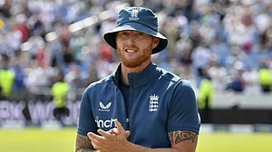 Stokes pictured applauding his players during the post-match presentation at Headingley.