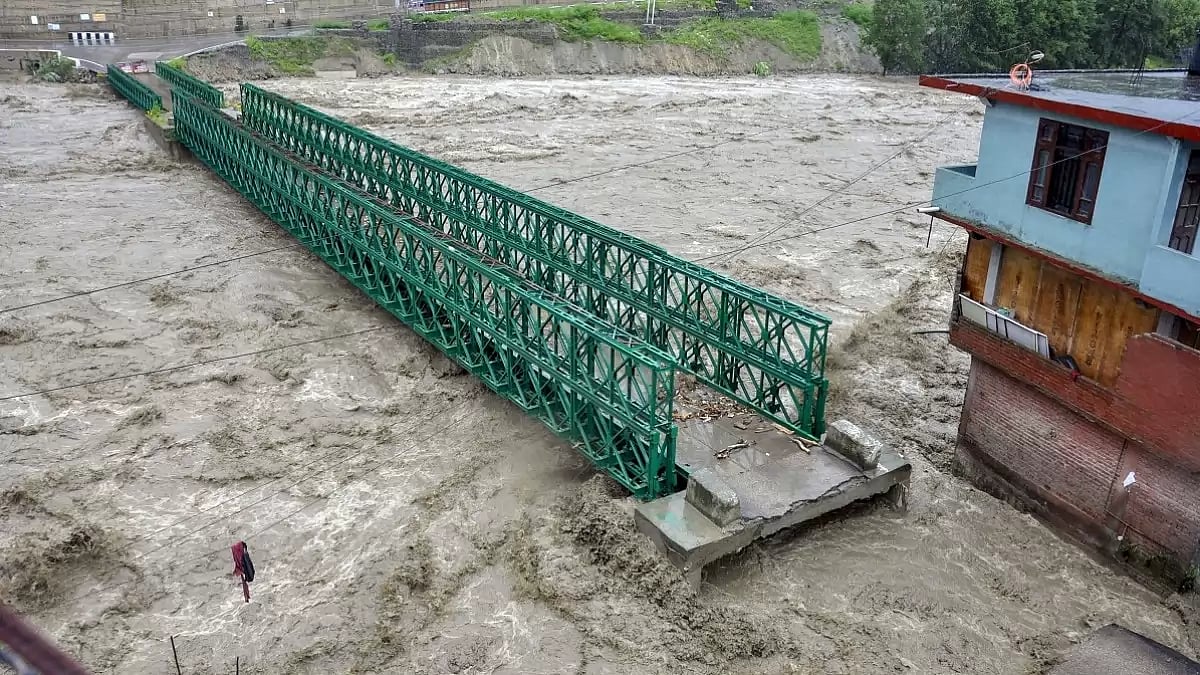 Kullu: Swollen Beas river flows in spate due to heavy monsoon rainfall in Himachal Pradesh.