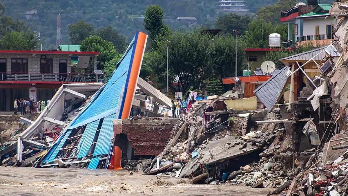 Flooding after monsoon rains in Kullu