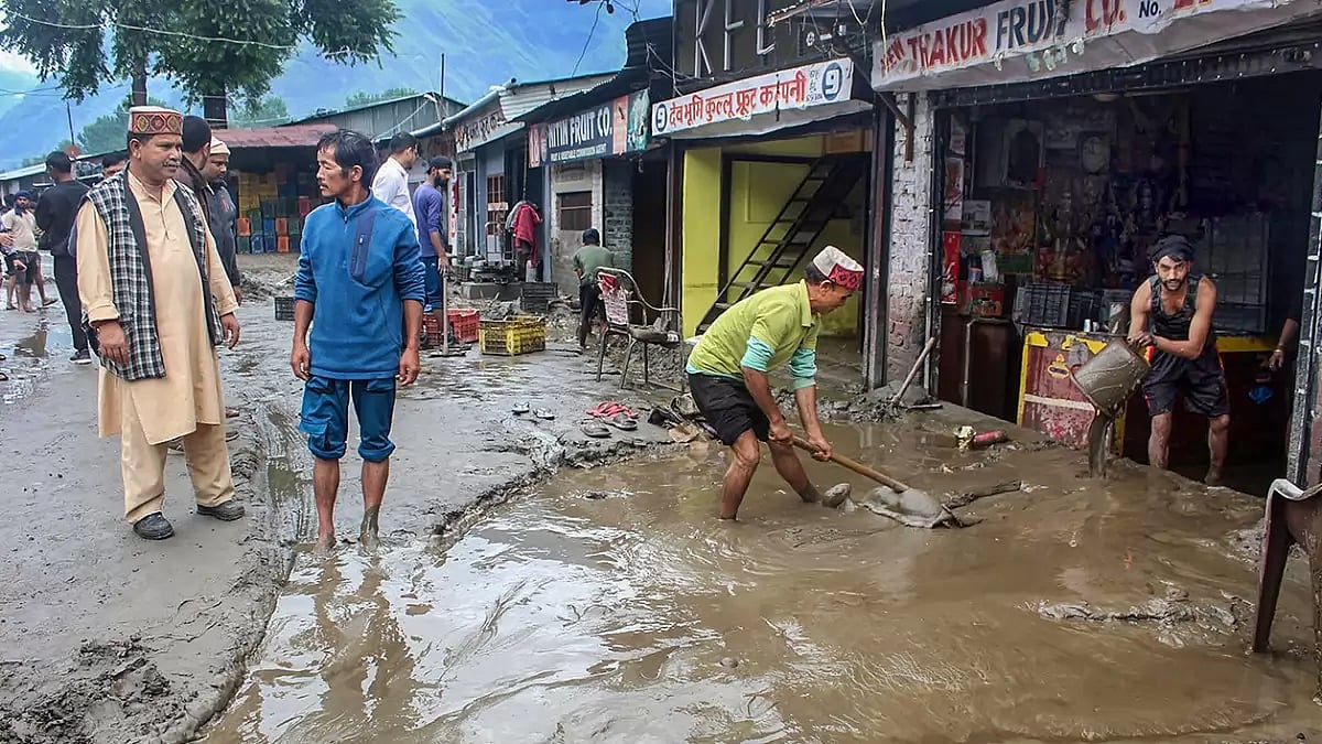 Flooding after monsoon rains in Kullu