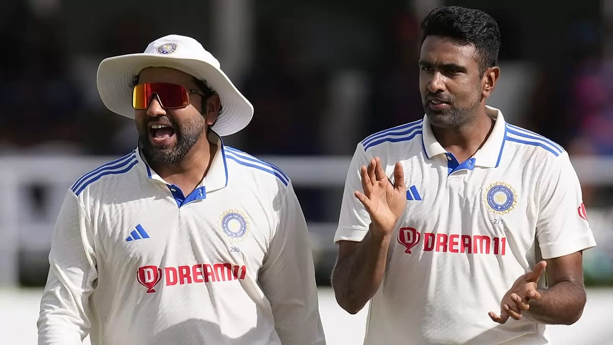 India's Ravichandran Ashwin, left, and captain Rohit Sharma.