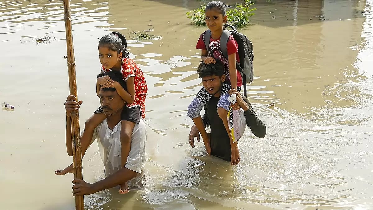 Flooding after monsoon rains in Mathura