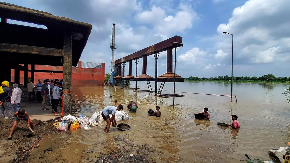 Flooding after monsoon rains in Mathura