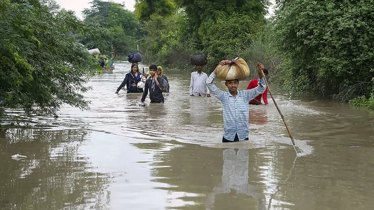 Flooding after monsoon rains in Mathura