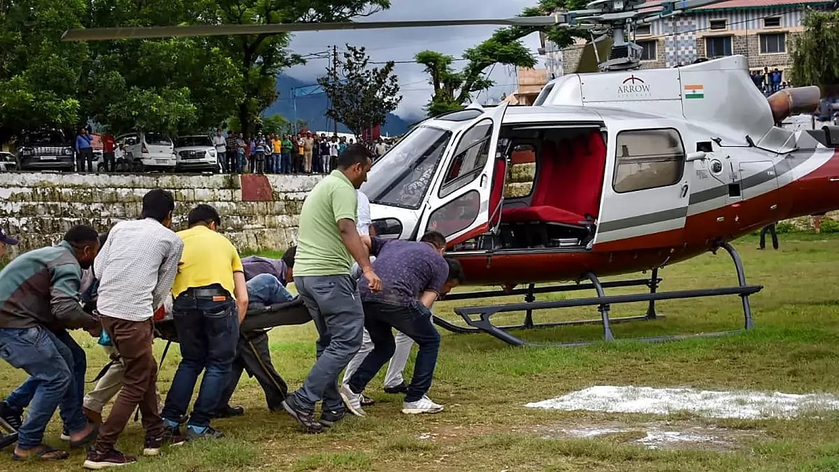 Injured person airlifted after power transformer blasted at Namami Gange site in Chamoli district of Uttarakhand.
