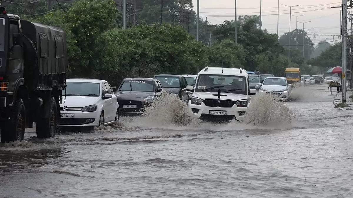 Heavy downpour leads to flooding in Jammu.