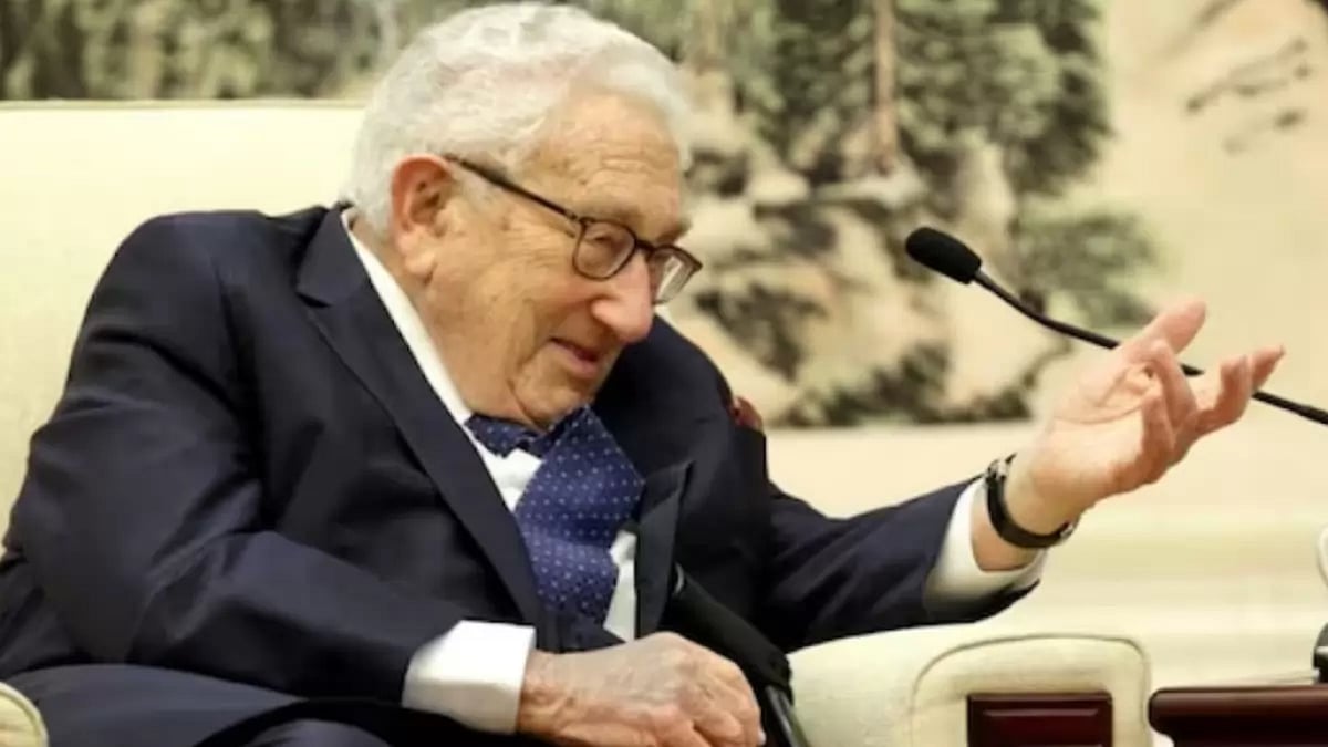 Henry Kissinger speaks during meetings with Chinese officials in Beijing