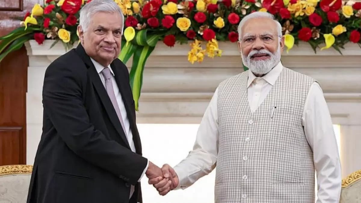 Sri Lankan President Wickremesinghe with PM Modi