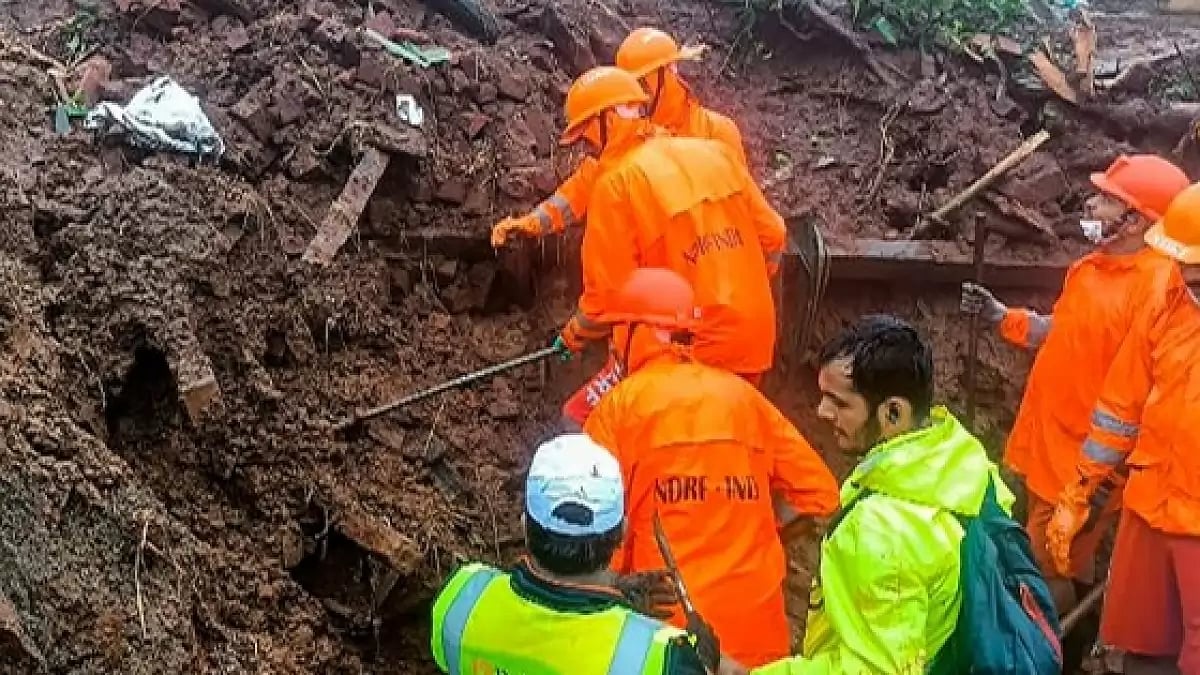 NDRF personnel carrying out search and rescue operation in Raigad