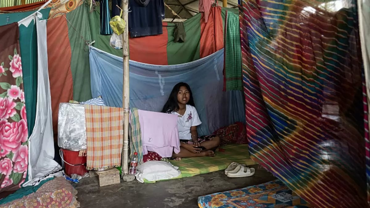 A young woman of Meitei community is seen at relief camp in Moirang village, Imphal