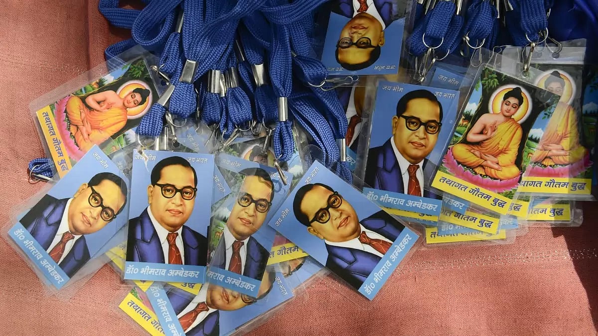 Cards of BR Ambedkar scattered on a surface (Representative image) 