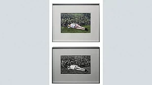 In Transition: Jyoti Bhatt’s photograph of Bhupen Khakhar at the Sayaji Baug Garden in 1983. The original black and white picture was recently digitally altered by Bhatt to create the colour version. Museum of Art and Photography collection. In Transition: Jyoti Bhatt’s photograph of Bhupen Khakhar at the Sayaji Baug Garden in 1983. The ori