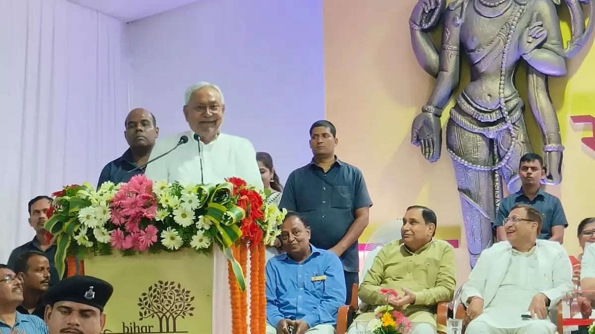 Bihar CM Nitish Kumar attends the inauguration of an event marking the Bihar Museum's Biennale in Patna.