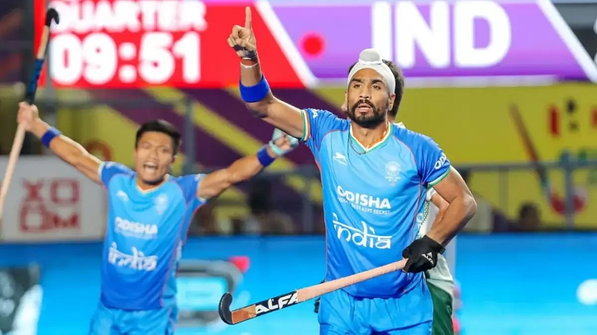 Jugraj Singh after scoring India's third goal.