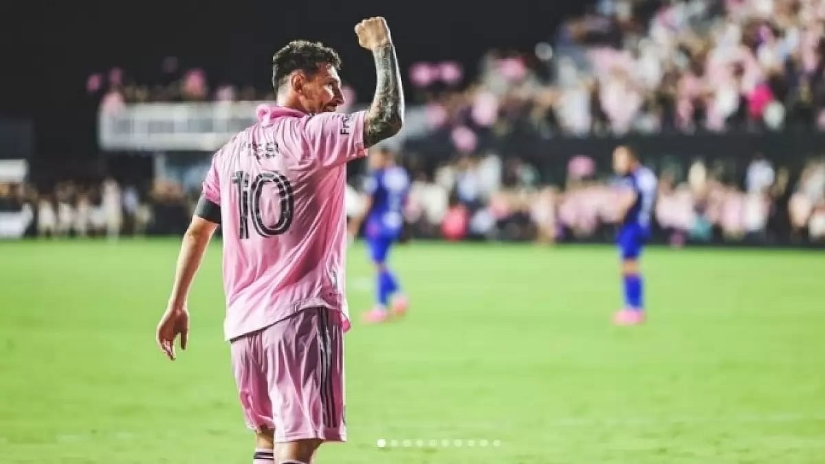 Lionel Messi celebrating a goal after Charlotte