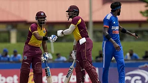 Nicholas Pooran, left, with Brandon King during the fifth T20 cricket match against India