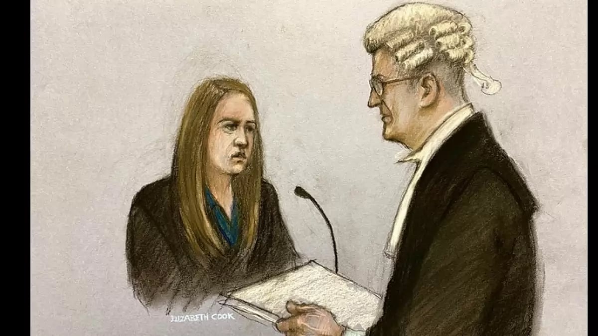 Cartoon sketch of Lucy Letby in court