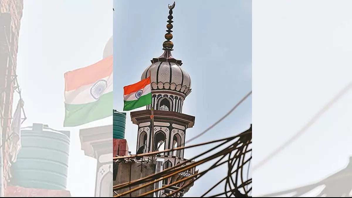 An Indian flag on a mosque