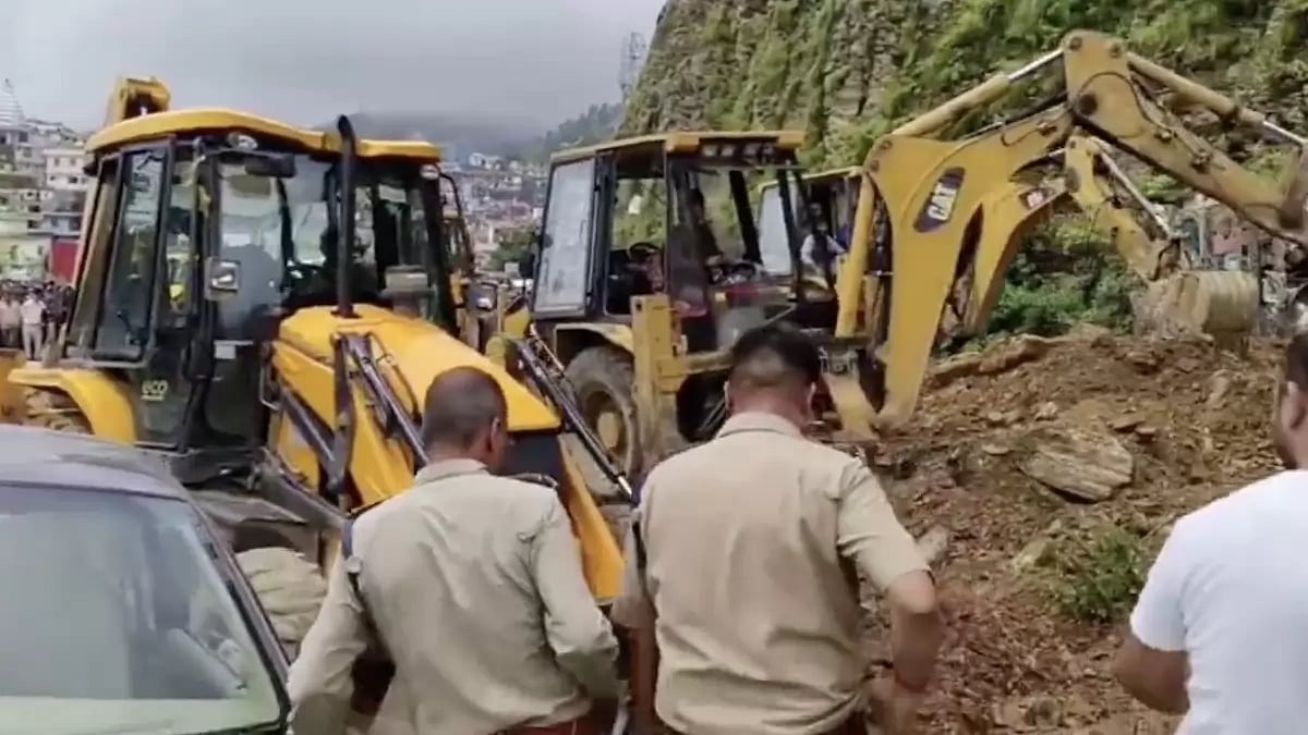 Bulldozers being used at the site of landslide in Uttarakhand's Chamba to clear the debris