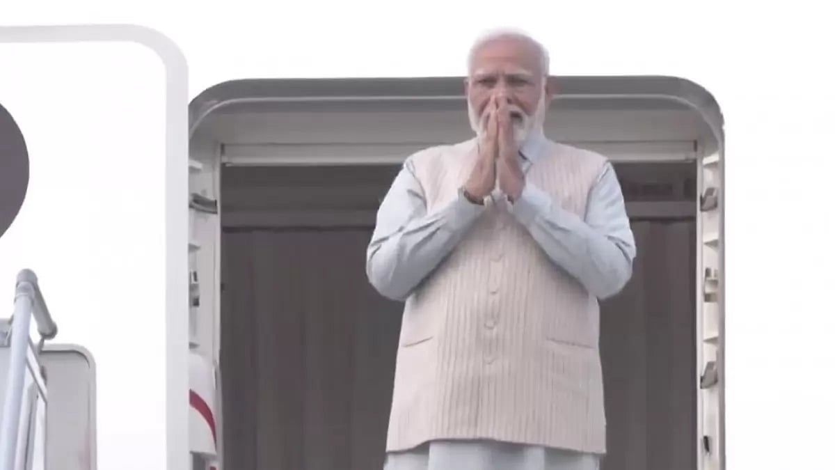 Prime Minister Narendra Modi embarks on plane for BRICS Summit 2023.