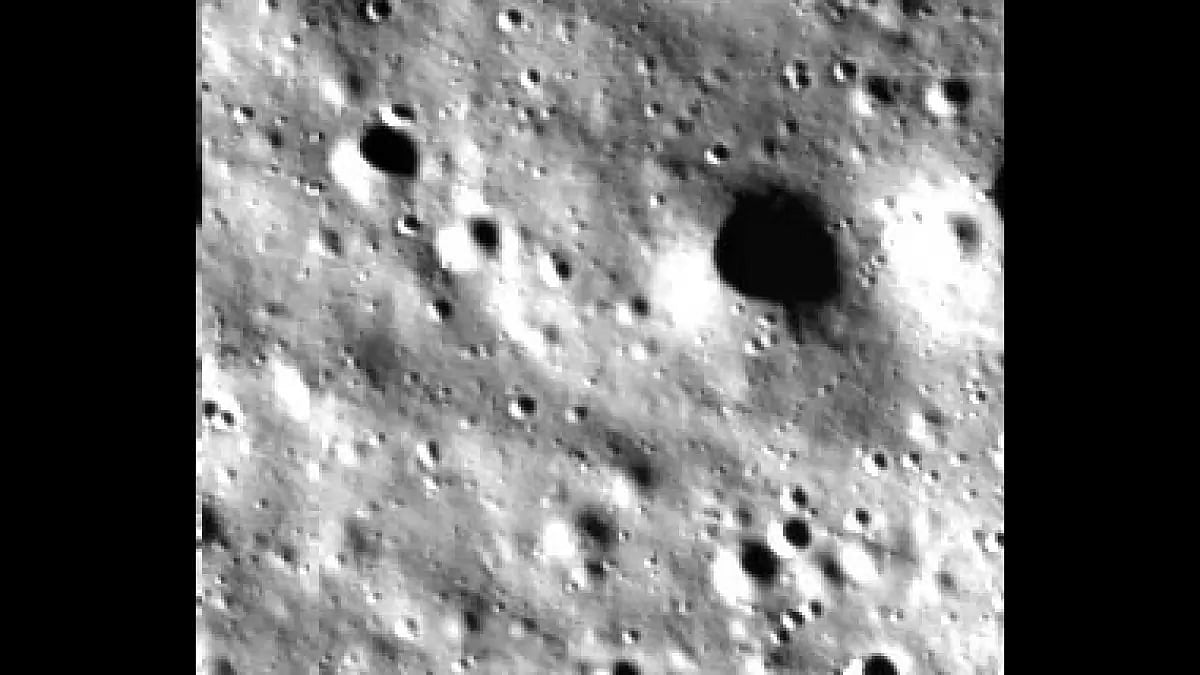 ISRO releases first image of Moon received from Chandrayaan-3's Vikram lander.