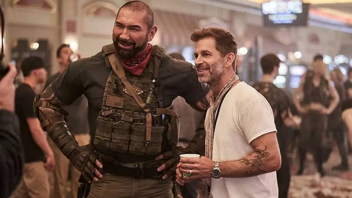 Snyder at the set of “Army of the Dead” with Dave Bautista