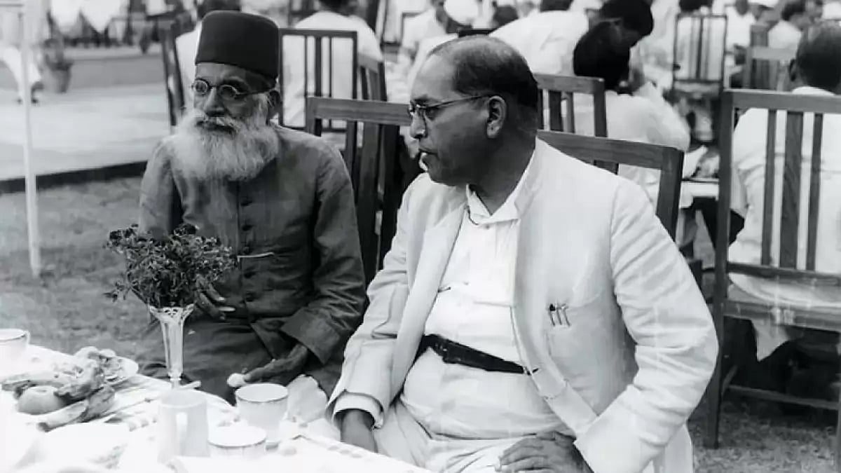 B.R. Ambedkar with Maulana Hasrat Mohani at Sardar Vallabhbhai Patel’s reception in 1949. 