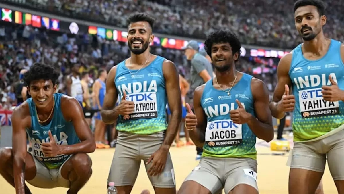 The Indian Men's relay team at the World Athletics Championships.