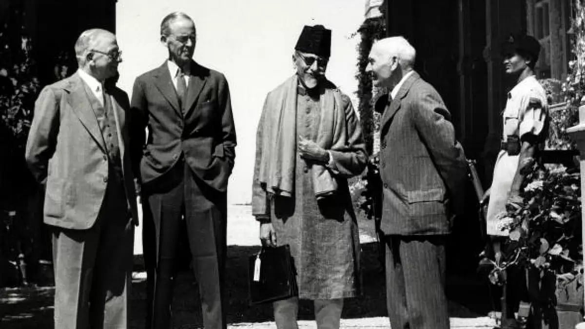 Indian Politics: 1946, Maulana Abul Kalam Azad, the Congress Party Leader in India (second right)