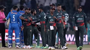 Bangladesh players celebrate their win after beating Afghanistan by 89 runs