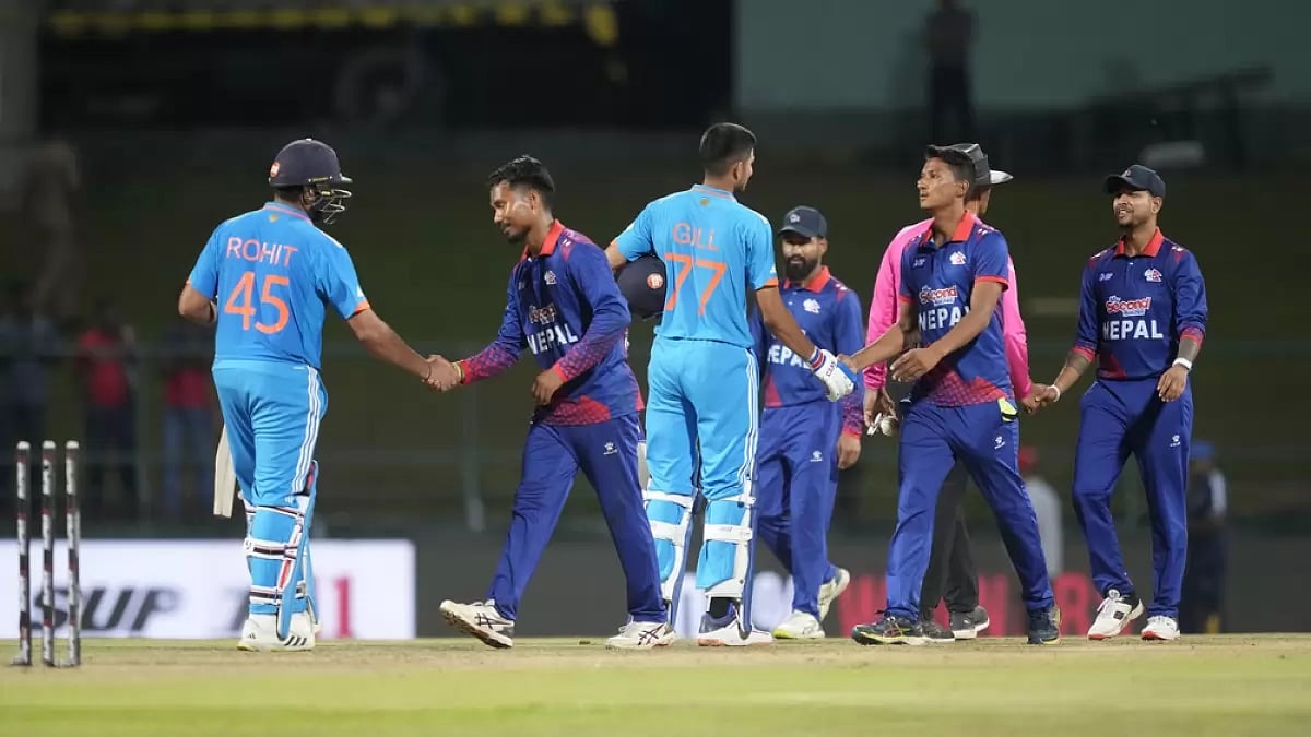 Indian and Nepal players exchange handshakes during their Asia Cup 2023 encounter.