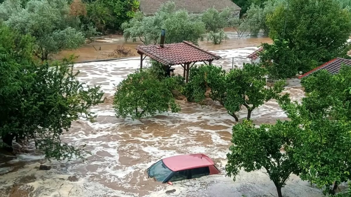 Rainstorm-induced deluge in Greece
